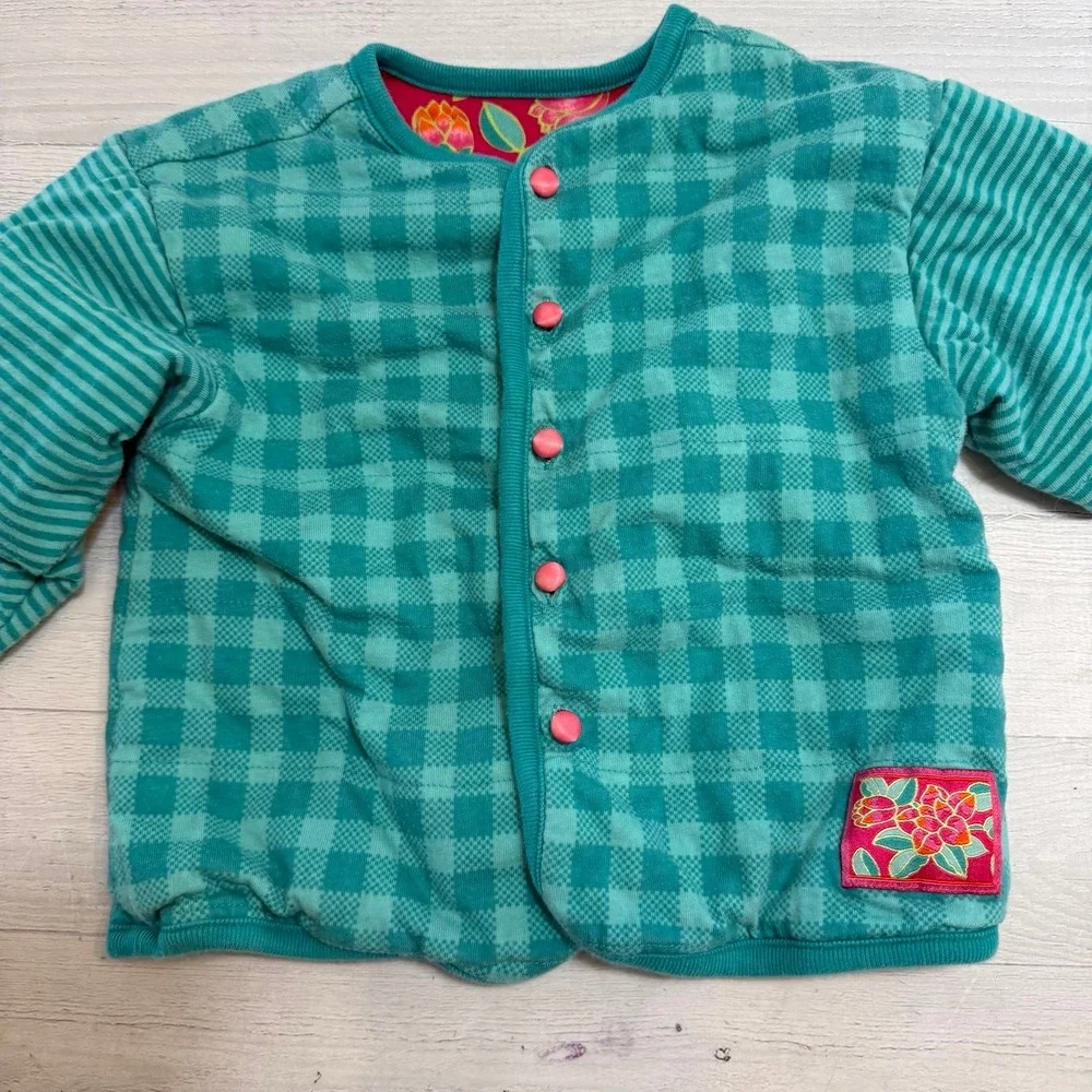 Vintage Gymboree‎ girls rainbow tag reversible sweater tulip teal blue
